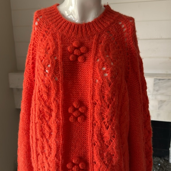 J. Crew Orange Pointelle Cable Knit Alpaca Wool Blend Crewneck Sweater Size XL - Picture 3 of 11